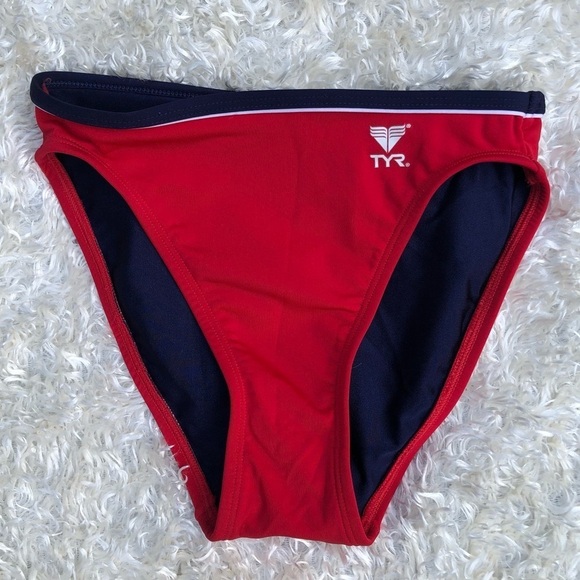 TYR Guard Red Bikini Bottoms with Blue & White Waistband Size XS - Picture 1 of 4